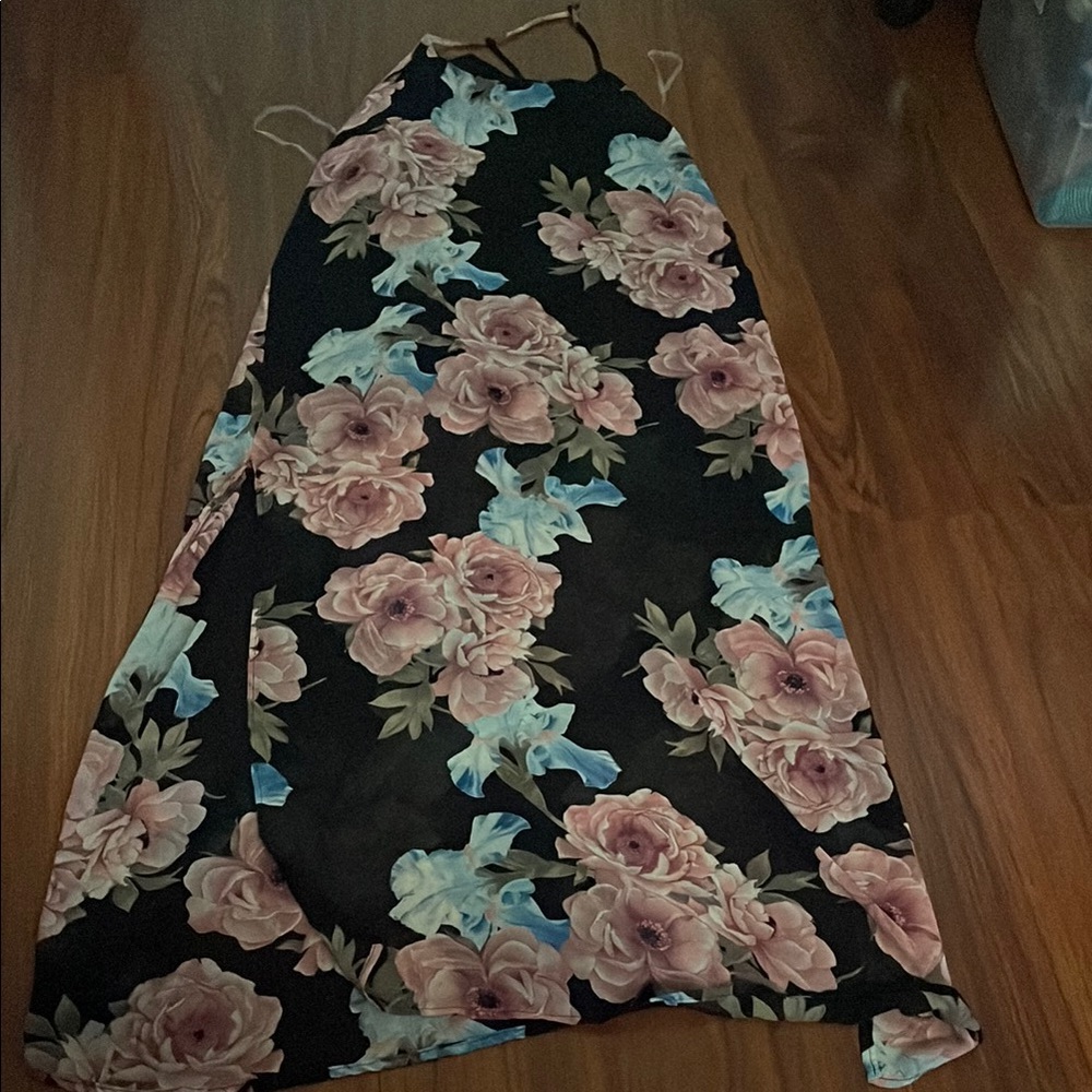 Peppermint Black Dress with Pink Floral Accents